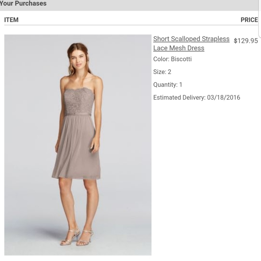 David's bridal scalloped strapless dress